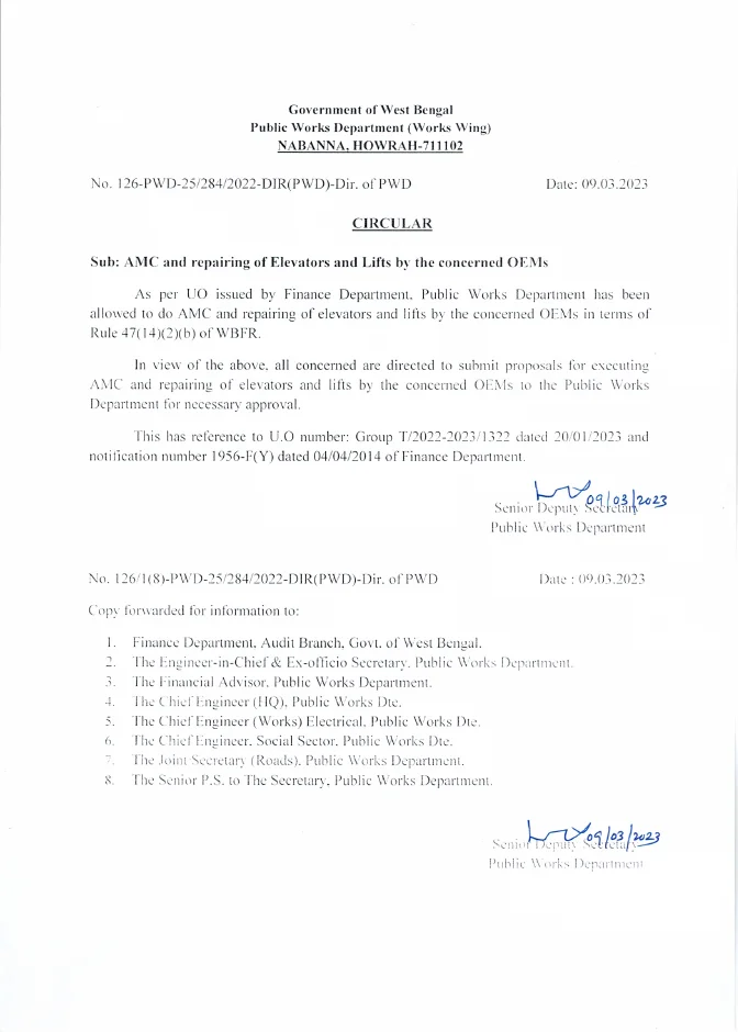 AMC and Repairing of Elevators and Lifts by the concerned OEMs – PDF