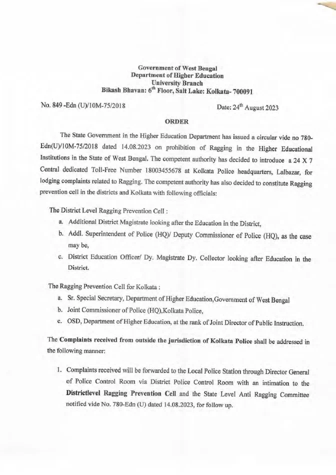 Toll-Free Number for Complaints related to Ragging – 18003455678 – PDF