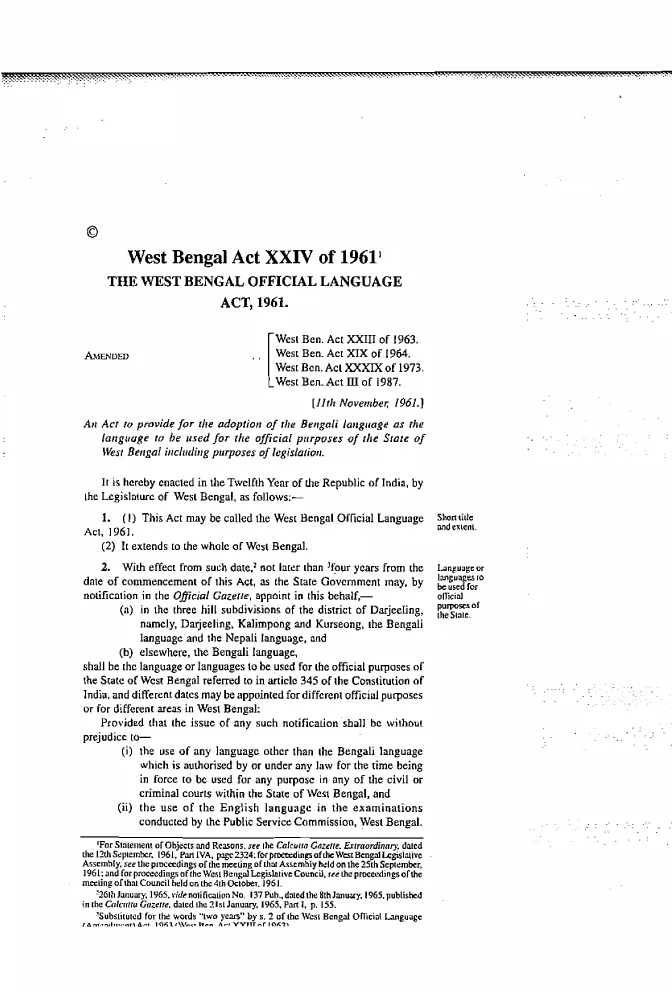 West Bengal Official Language Act, 1961 – PDF