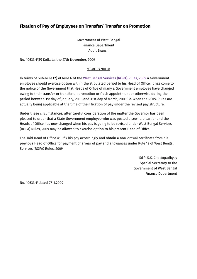 Fixation of Pay of Employees on Transfer/ Transfer on Promotion – PDF