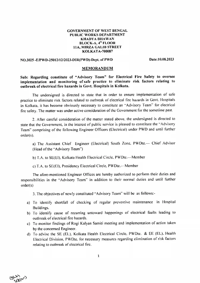 Constitution of Advisory Team for Electrical Fire Safety – PDF