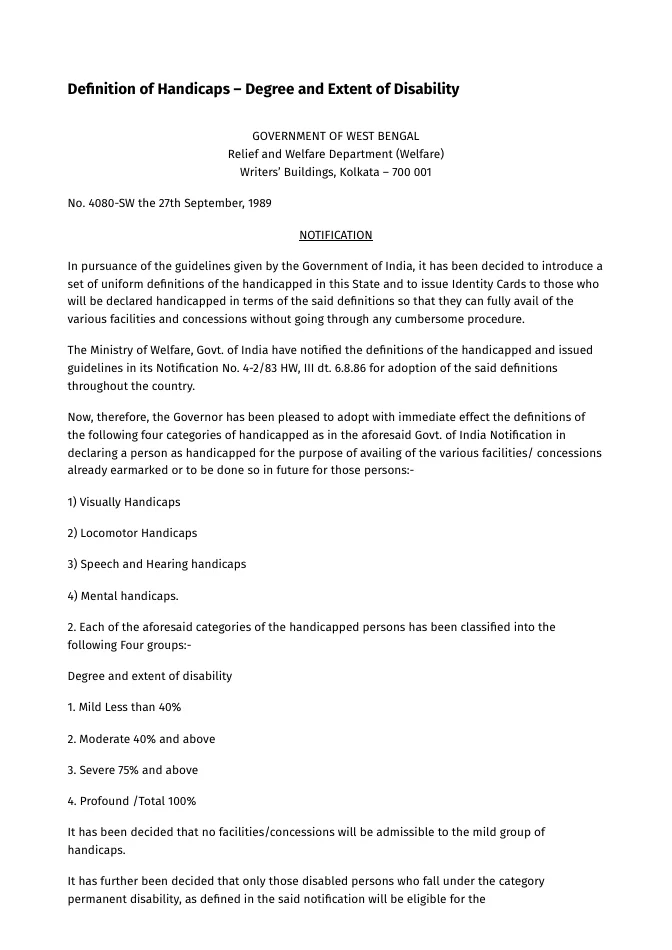 Definition of Handicaps – Degree and Extent of Disability – PDF