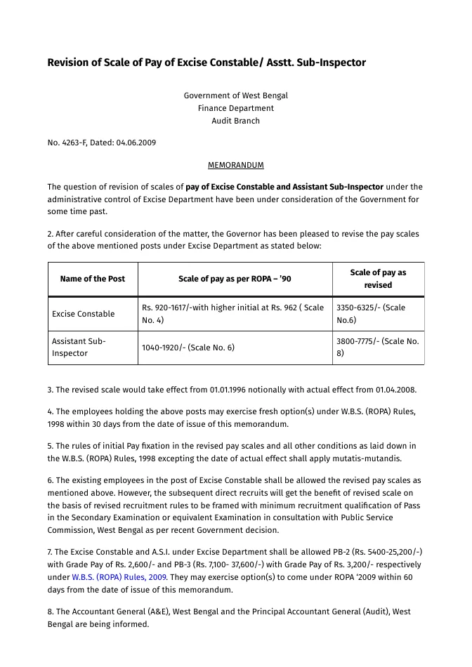 Revision of Scale of Pay of Excise Constable/ Asstt. Sub-Inspector – PDF