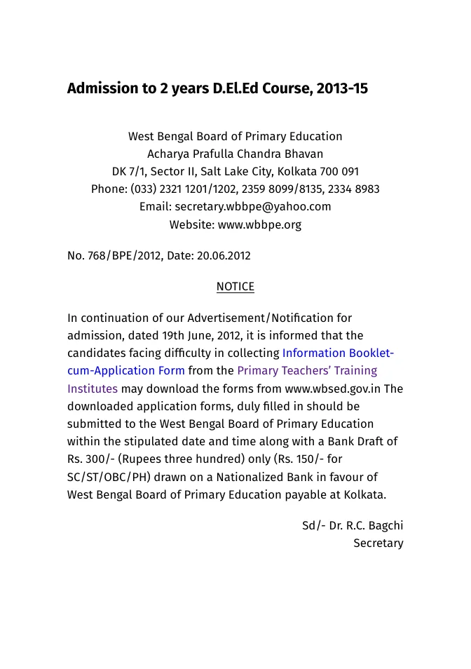 Admission to 2 years D.El.Ed Course, 2013-15 – PDF