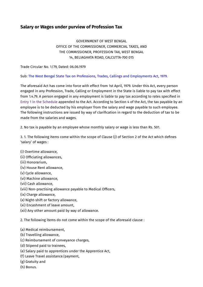 Salary or Wages under purview of Profession Tax – PDF