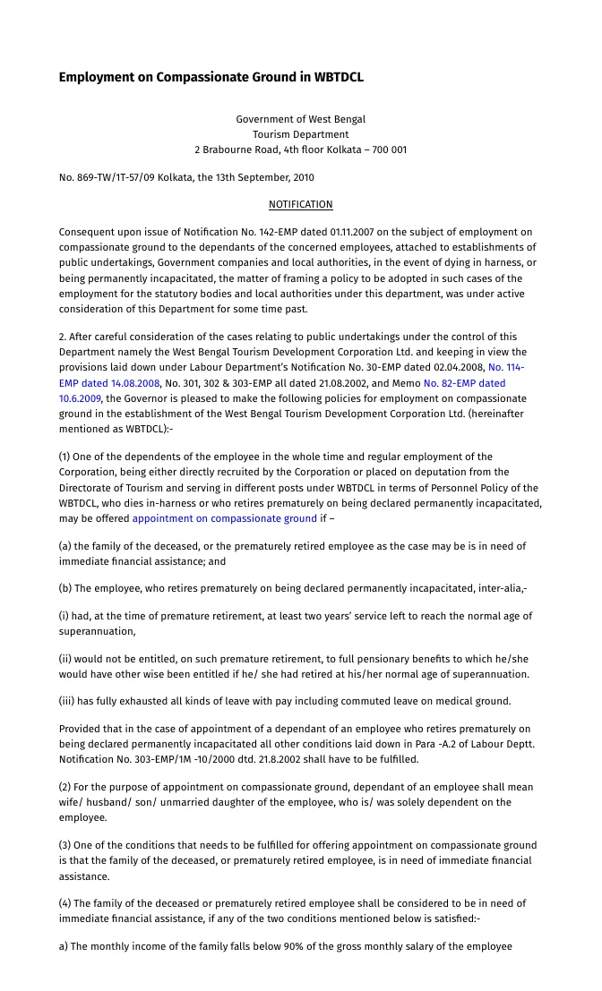 Employment on Compassionate Ground in WBTDCL – PDF
