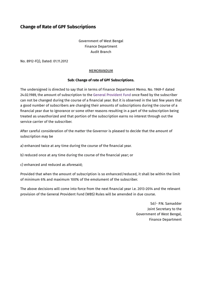 Change of Rate of GPF Subscriptions – PDF