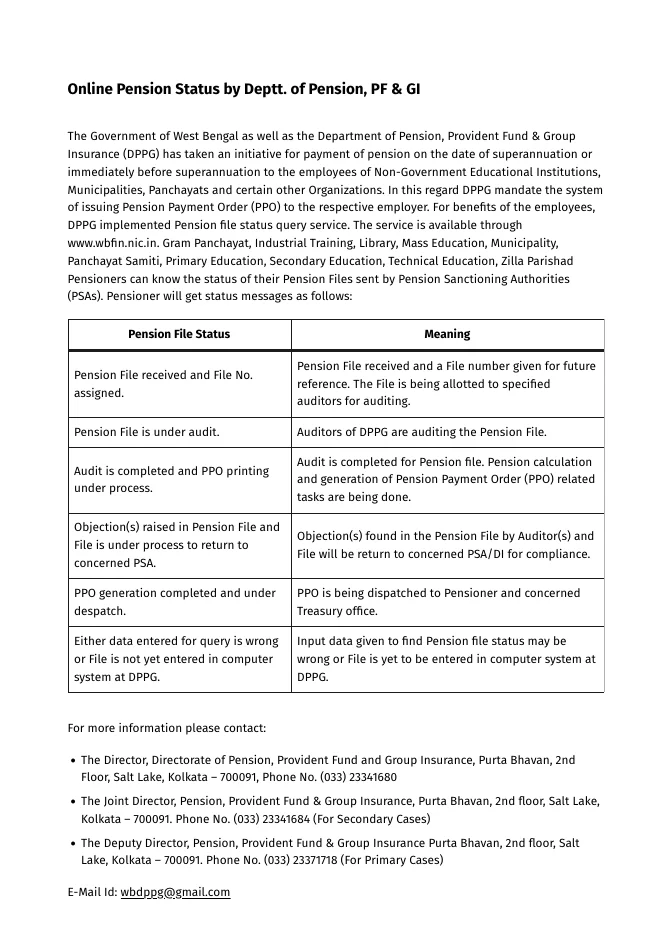Online Pension Status by Deptt. of Pension, PF & GI – PDF