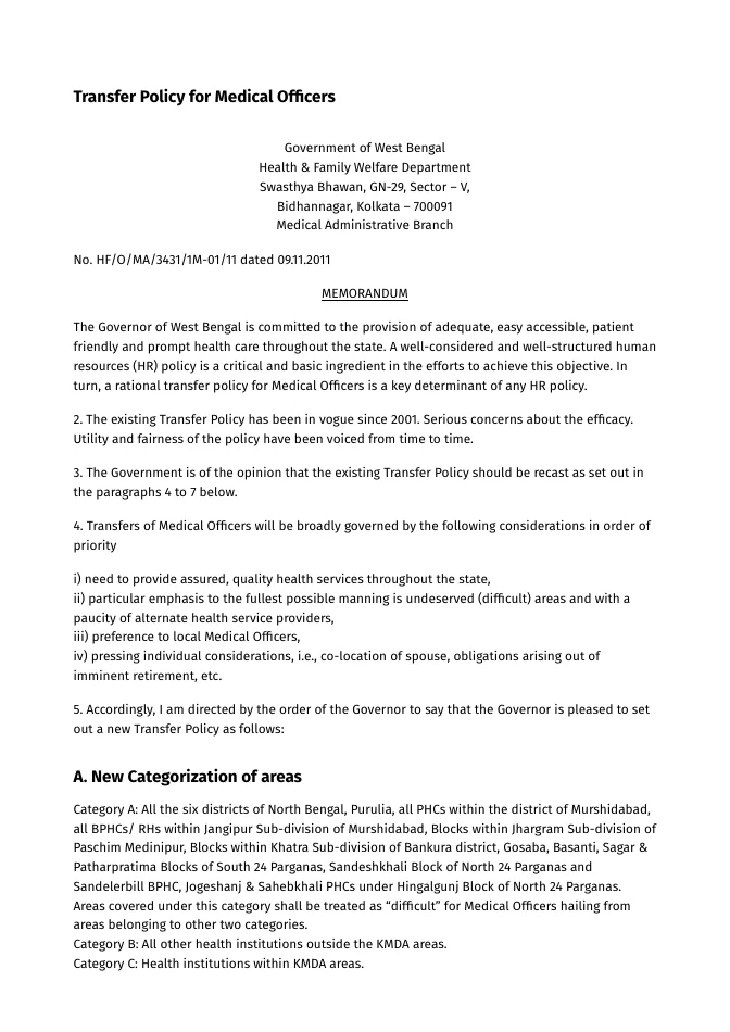 Transfer Policy for Medical Officers – PDF