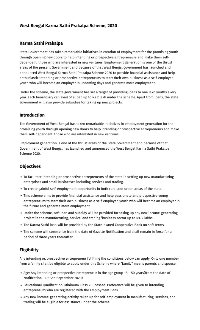 West Bengal Karma Sathi Prakalpa Scheme, 2020 – PDF