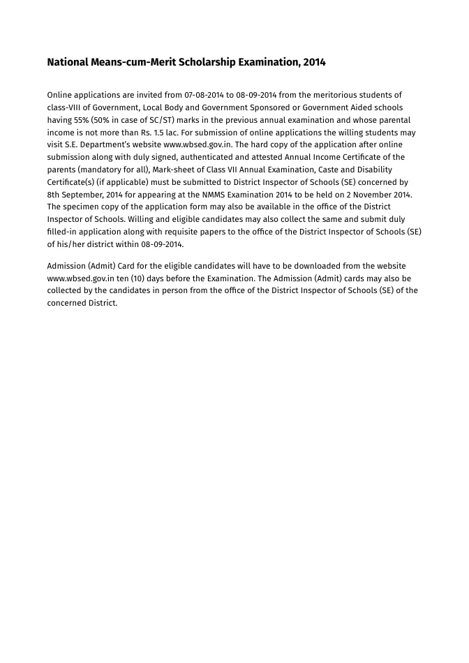 National Means-cum-Merit Scholarship Examination, 2014 – PDF