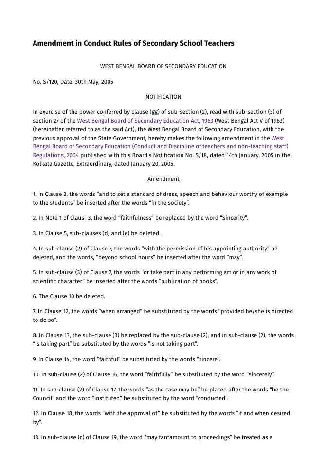 Amendment in Conduct Rules of Secondary School Teachers – PDF