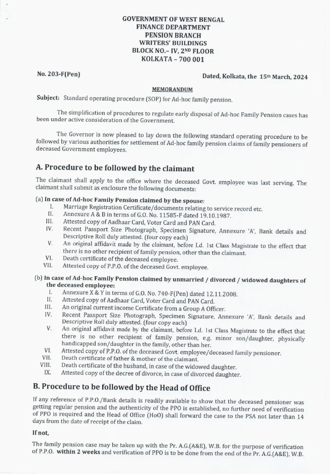 Standard Operating Procedure (SOP) for Ad-hoc Family Pension – PDF