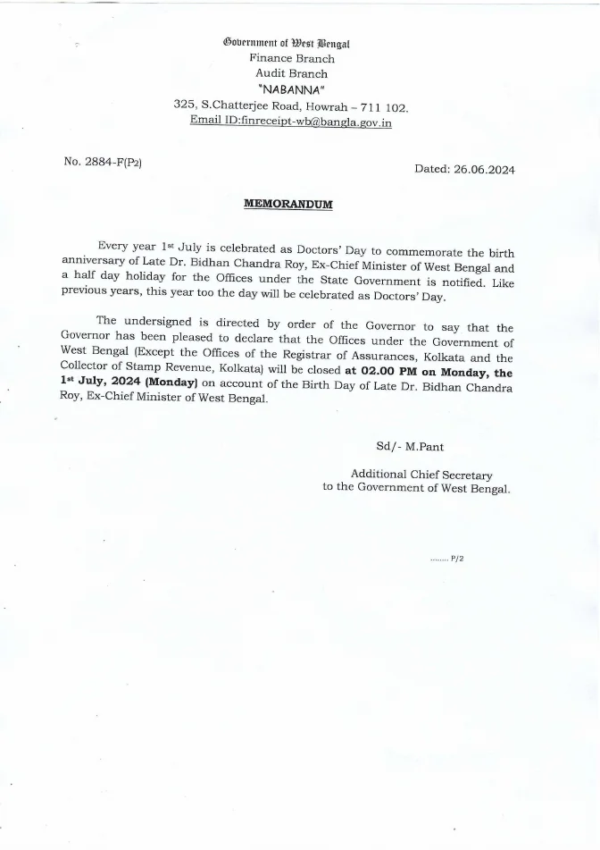 Holiday on Birth Day of Late Dr. Bidhan Chandra Roy, 2024 – PDF