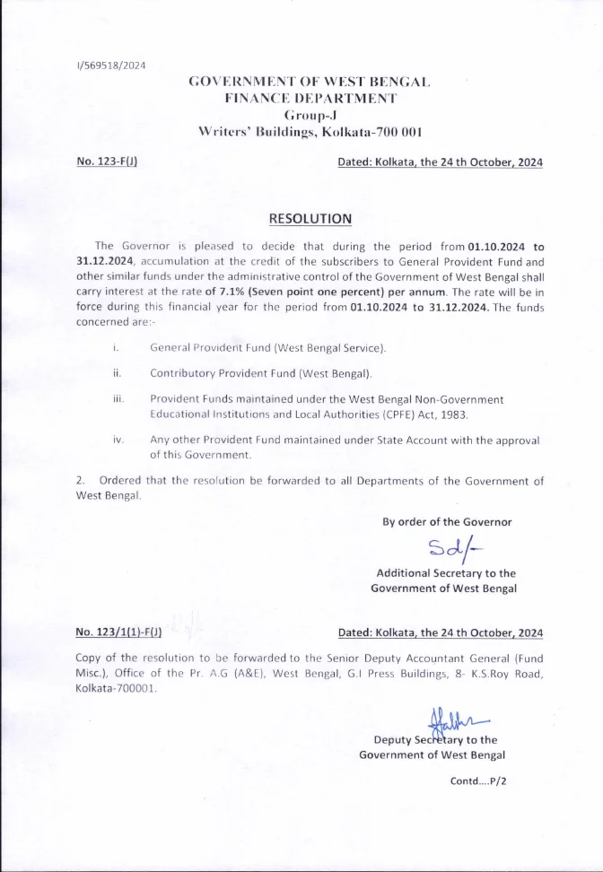 Interest Rate on General Provident Fund (01.10.2024 to 31.12.2024) – PDF