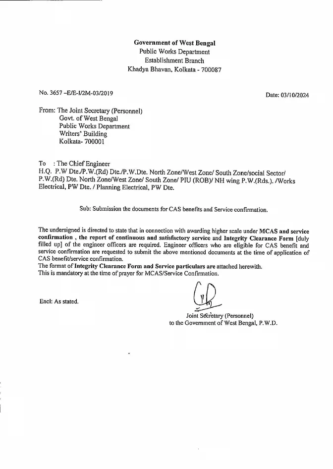 Proforma of Service Particulars of JE/ AE/ EE under PWD – PDF