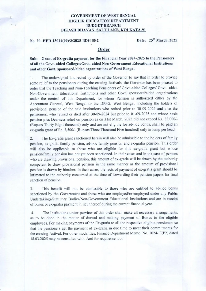 Ex-gratia Payment to Pensioners of Educational Institutes, 2024-2025 – PDF