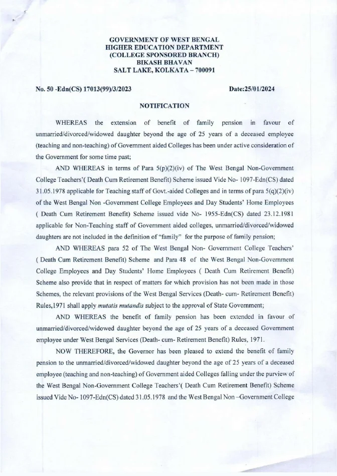 Family Pension of Deceased Employee of Govt aided Colleges – PDF