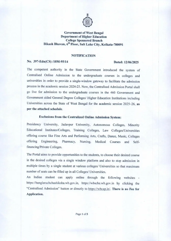 Online Admission into UG Courses for Session, 2025-26 – PDF