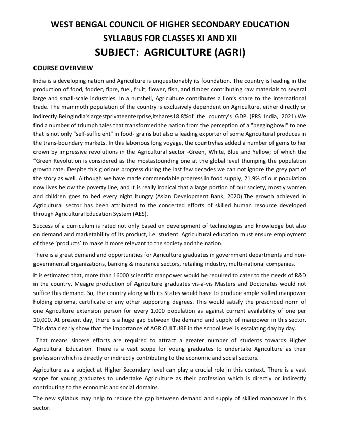 Syllabus and Subject Combination offered by WBCHSE – PDF