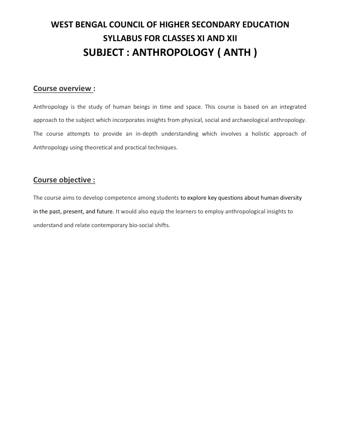 Syllabus and Subject Combination offered by WBCHSE – PDF