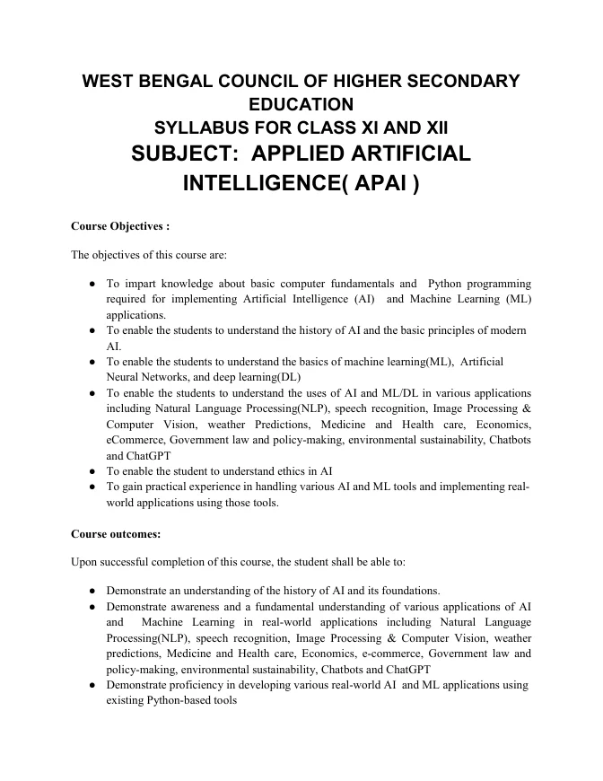 Syllabus and Subject Combination offered by WBCHSE – PDF