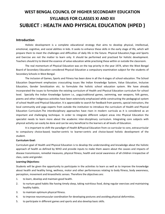 Syllabus and Subject Combination offered by WBCHSE – PDF