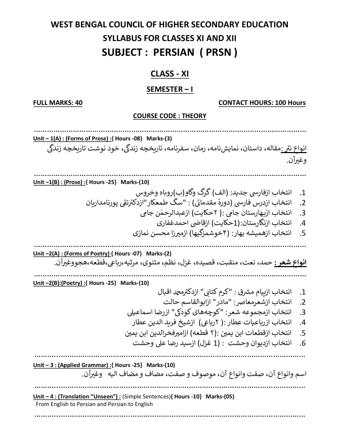 Syllabus and Subject Combination offered by WBCHSE – PDF