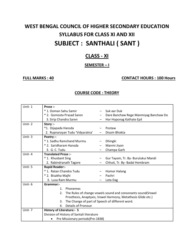 Syllabus and Subject Combination offered by WBCHSE – PDF