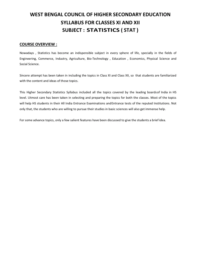 Syllabus and Subject Combination offered by WBCHSE – PDF