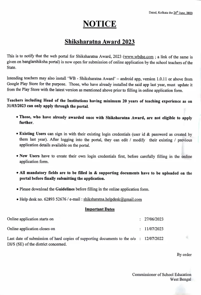 Apply Online for Shiksharatna Award, 2023 – PDF