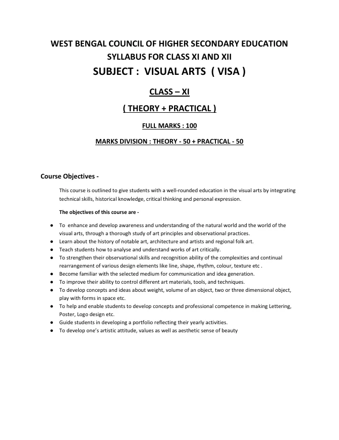 Syllabus and Subject Combination offered by WBCHSE – PDF