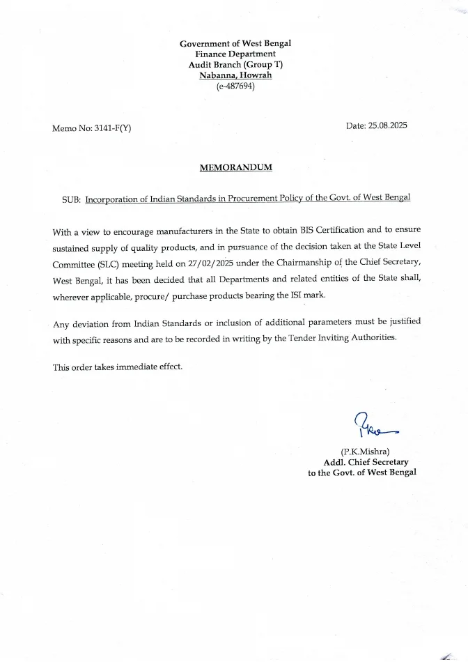 Incorporation of Indian Standards in Procurement Policy – PDF