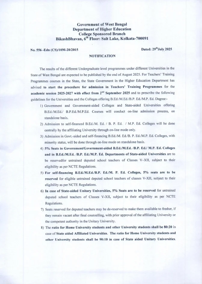 Admission in Teachers Training Programmes, 2025-2027 – PDF
