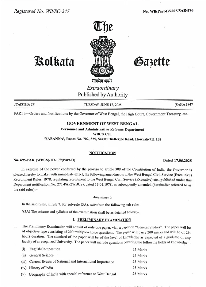 West Bengal Civil Service (Executive) Recruitment Rules, 1978 – Amendments – PDF