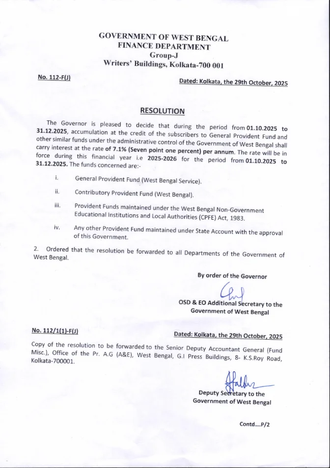 Interest Rate on General Provident Fund (01.10.2025 to 31.12.2025) – PDF