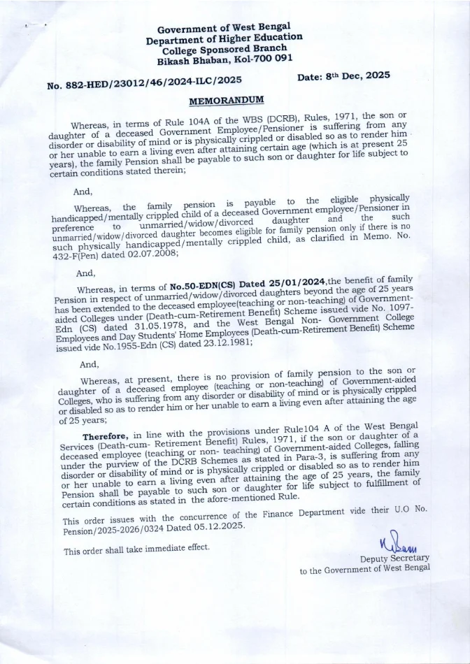 Family Pension to Handicapped Son/ Daughter of a Deceased Employee – PDF