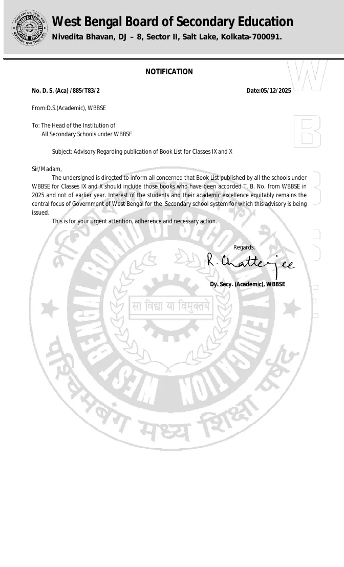 Advisory Regarding Publication of Book List for Classes IX and X – PDF