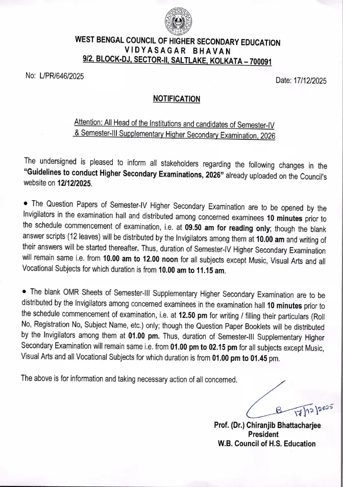 Guidelines to Conduct Higher Secondary (Semester IV) Exam, 2026 – PDF