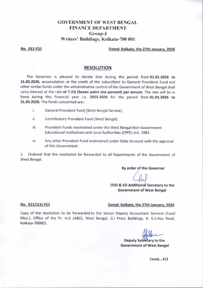 Interest Rate on General Provident Fund (01.01.2026 to 31.03.2026) – PDF