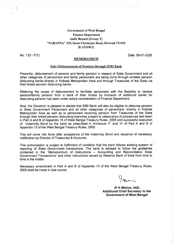 Disbursement of Pension through IDBI Bank – PDF