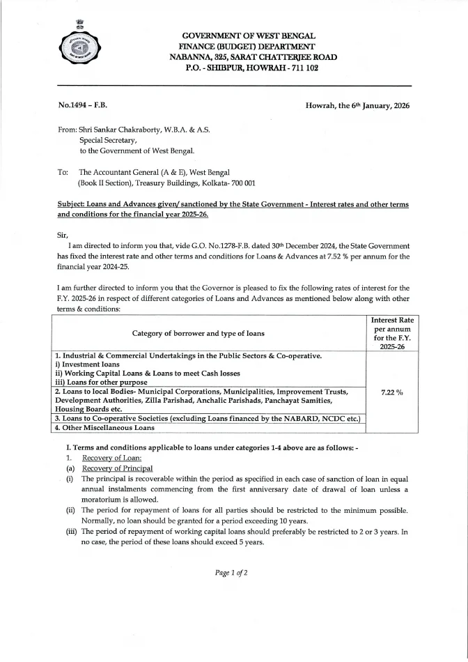 Loans and Advances by State Government, 2025-2026 – PDF