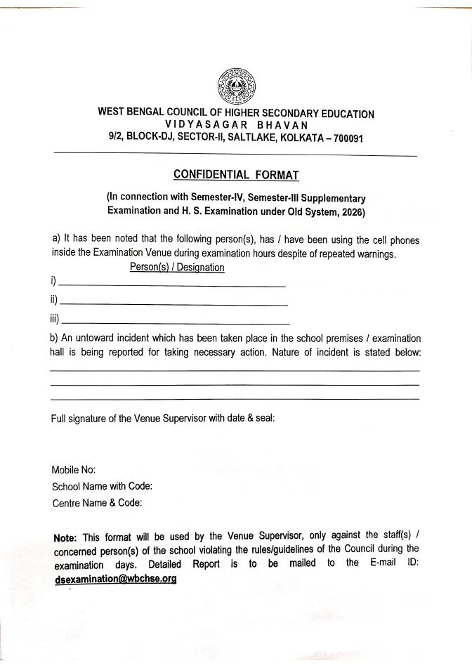 Important Forms, Formats related to H.S. Examination, 2026 – PDF