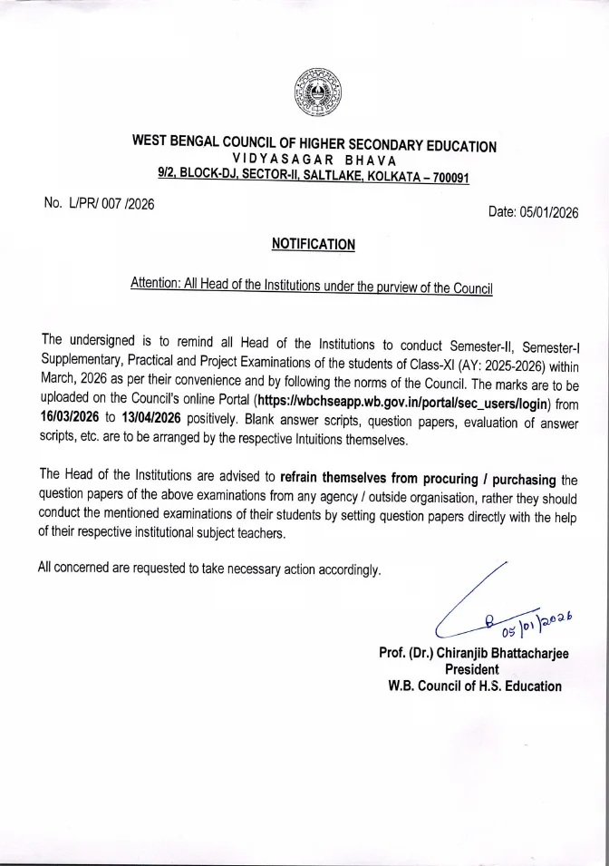 Semester-II, Practical and Project Examinations of Class-XI, 2025-2026 – PDF