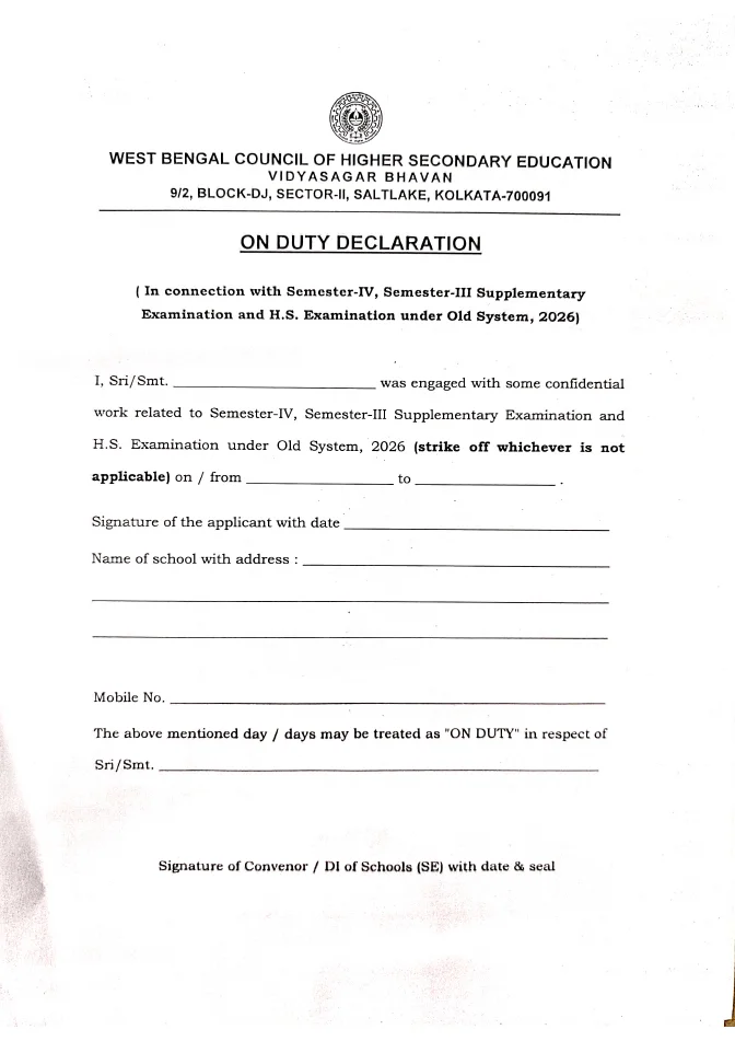 Important Forms, Formats related to H.S. Examination, 2026 – PDF