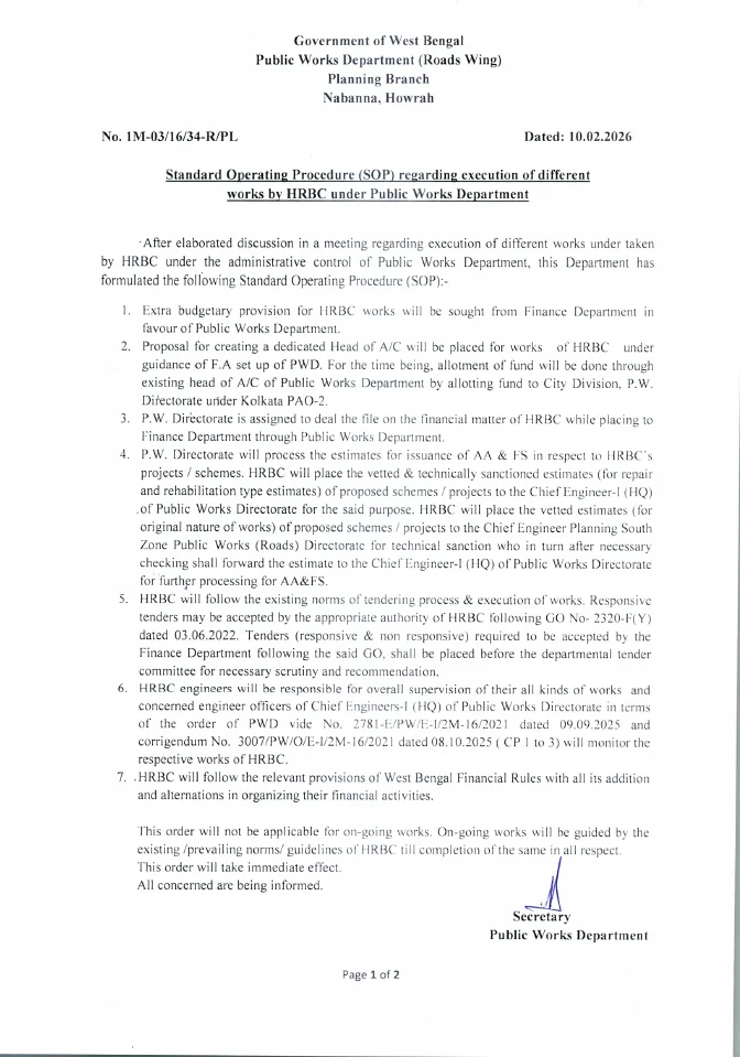 SOP regarding Execution of different Works by HRBC under PWD – PDF