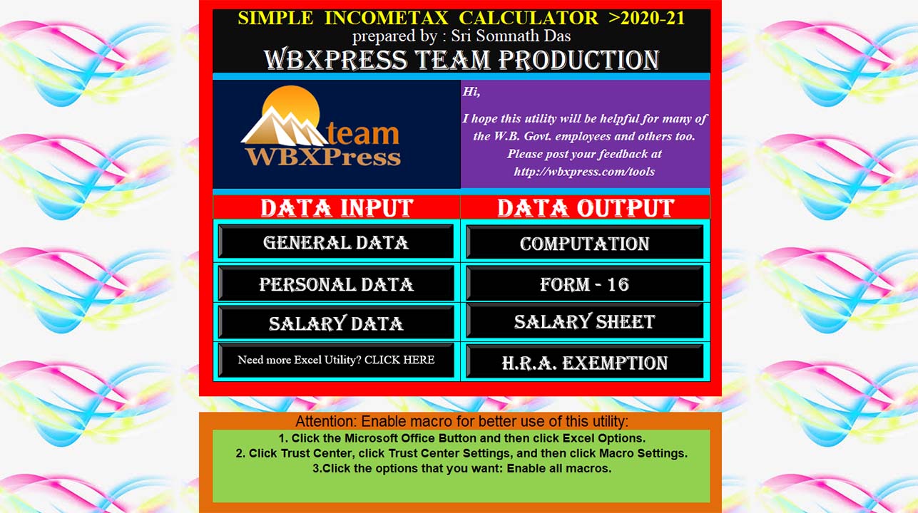 Simple Income Tax Calculator 2020-21 - WBXPress